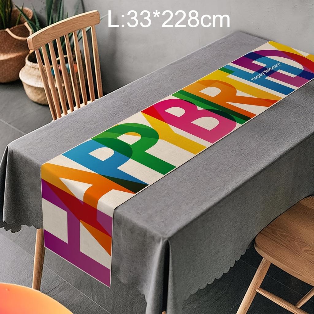 1pc Happy Birthday Table Runner, Colorful Kitchen Dining Decoration for Indoor Outdoor Home Party Desktop, Festive Table Setting