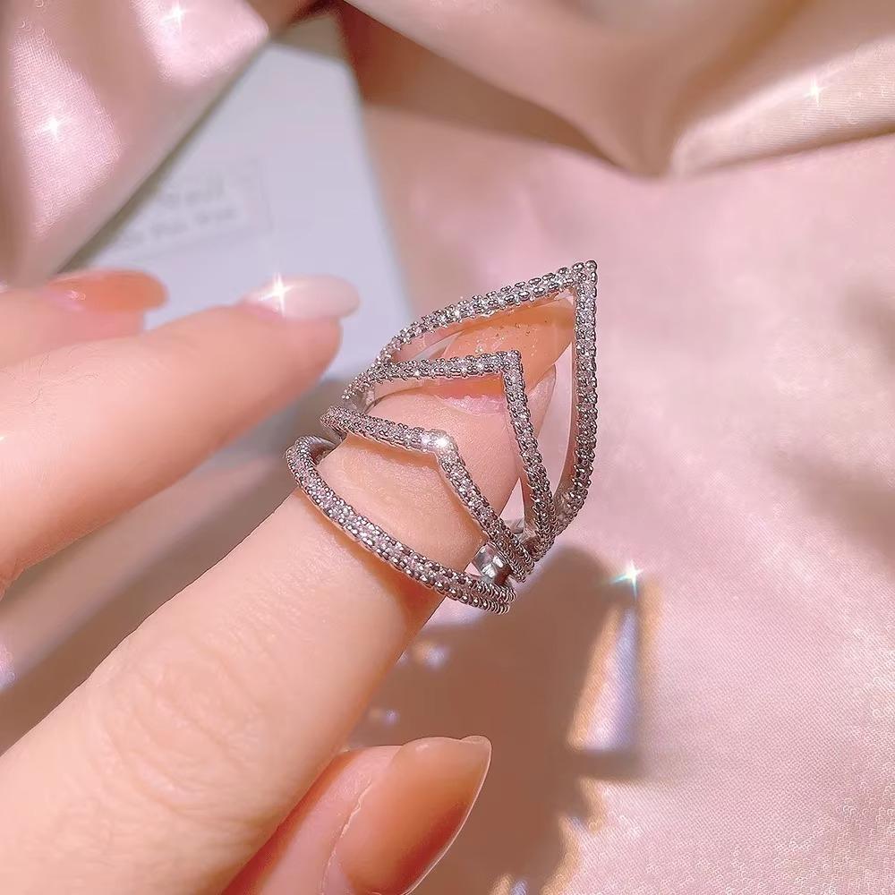 925 Silver-plated Inlaid Zircon Multi-layer Noble Crown-shaped Design Ladies Ring-light Luxury Fashion Jewelry