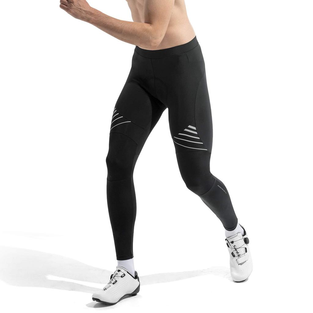 Santic Męskie Spodnie Kolarskie, Długie Rajstopy Kolarskie, Wyściełane Spodnie Wyścigowe na Rowery Szosowe i do Kolarstwa (Czarny, Rozmiar M)