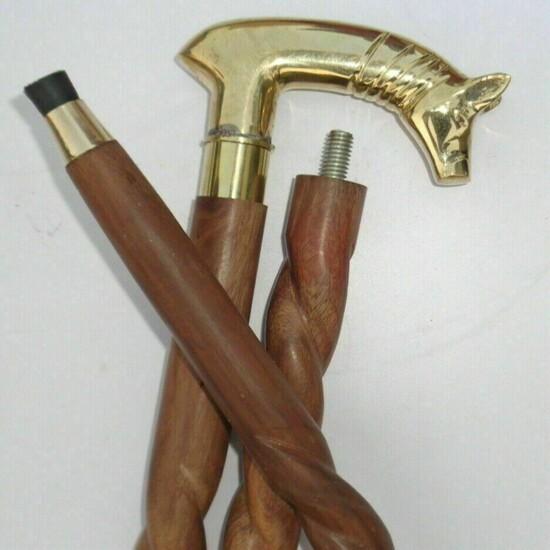 Antique Style Victorian Vintage Designer Brass Handle Cane Wooden Walking Stick