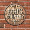 Vintage Metal Wall Art God's Country Round Sign with Cross Leaf Motifs 7.8x7.8 Inch Rustic Indoor Outdoor Decor for Home Cafe Garden
