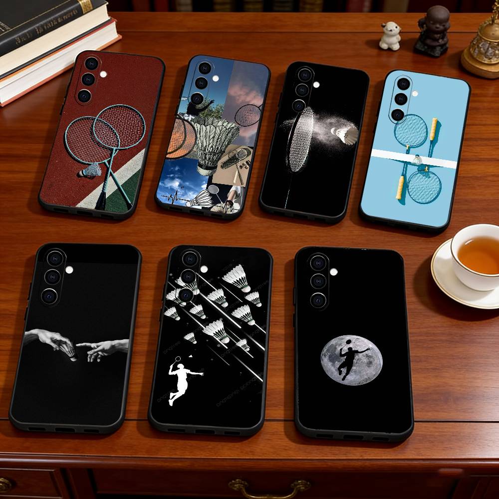 S-Stylish badminton Phone Case Black Silicone Soft For Samsung Galaxy A73,A72,A71,A70,A53,A52,A51