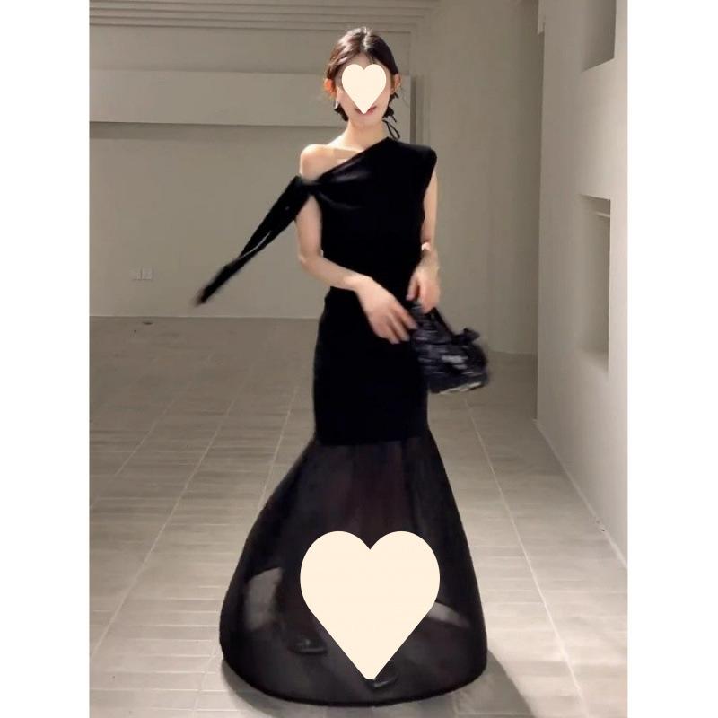 

Summer atmosphere, beautiful temperament, waist and thin slanted shoulder hip dress, children s new summer long dress S