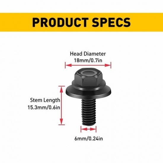 Karosserieschrauben x Schrauben Lang 16mm M6-1.0 17mm - - Unterlegscheibe 10mm Sechskant - Satz mit 40