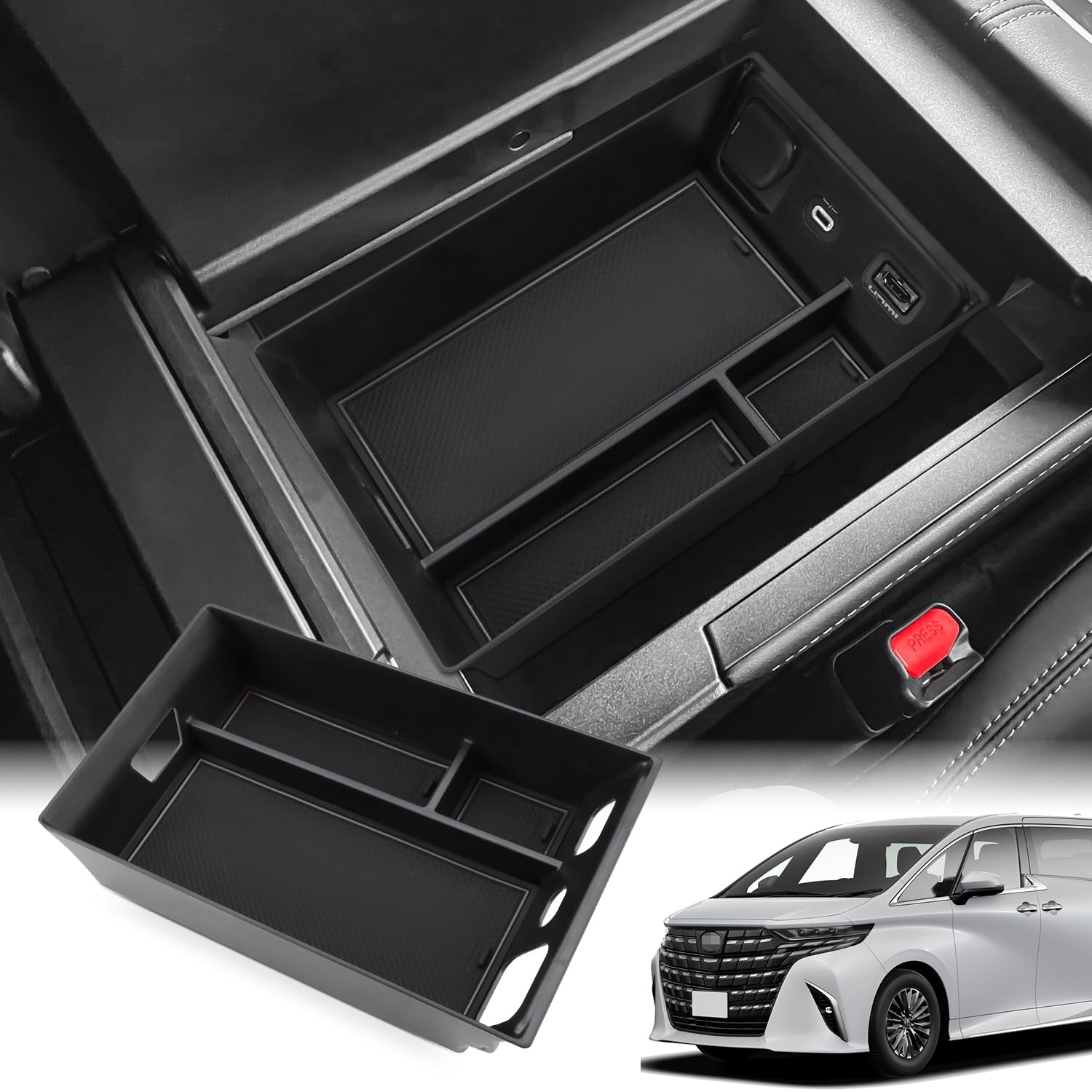 

Auovo Toyota Alphard & Vellfire 40 Series Console Box, Console Tray, Center Console Accessories, Accessory Case, ABS Material (Black) чёрный