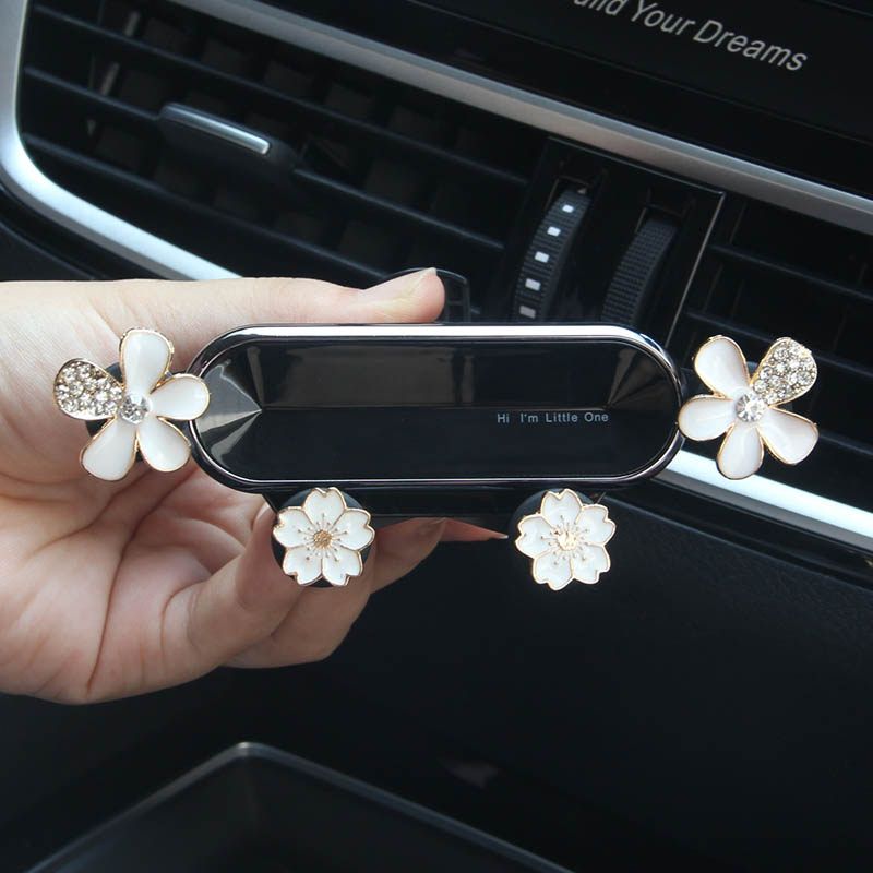 

Diamond-Encrusted Mobile Phone Car Mount Clip-On Air Vent Navigation Support Holder Creative Universal Multifunctional for Women White Diamond Five-Petal Flower Stand [1 Piece]