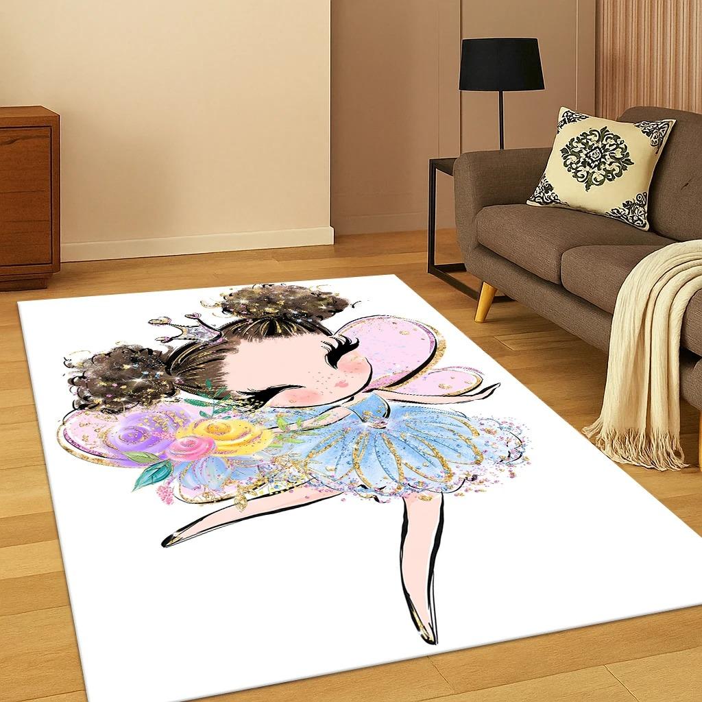 

Ballet Girl Ballerina Fairy Cartoon Cute Child Carpet for Playroom Bedroom Living Room Sofa Doormat Decor Home Rugs for Bedroom 40x60cm