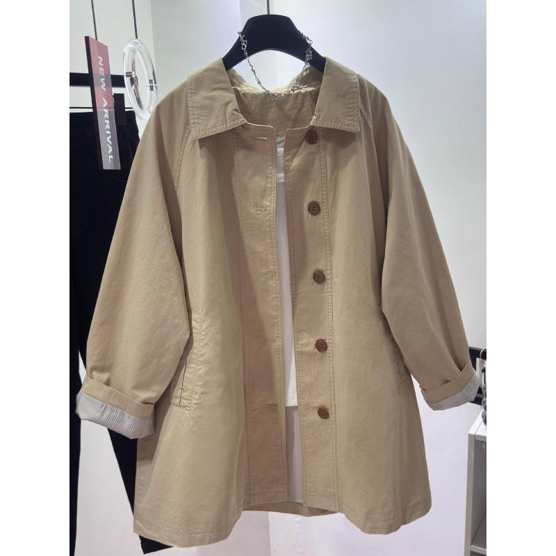 Khaki trench coat women's medium and long autumn and autumn new loose and good-looking clothes
