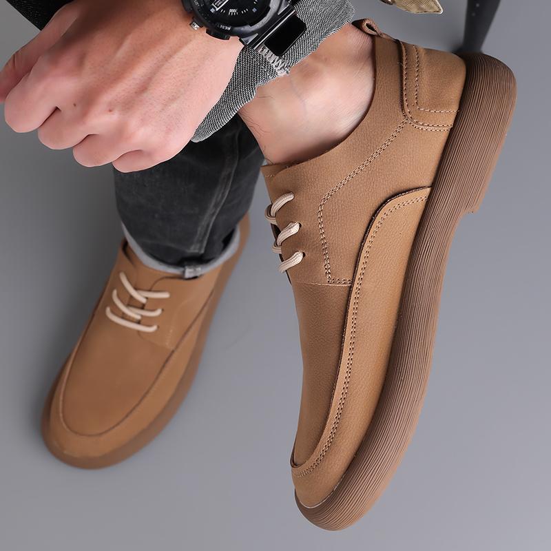 Men Lace Up Fashion Genuine Leather Board Oxfords Men Shoes Flat Casual Genuine Leather Italian Luxury Brand Dress Moccasins