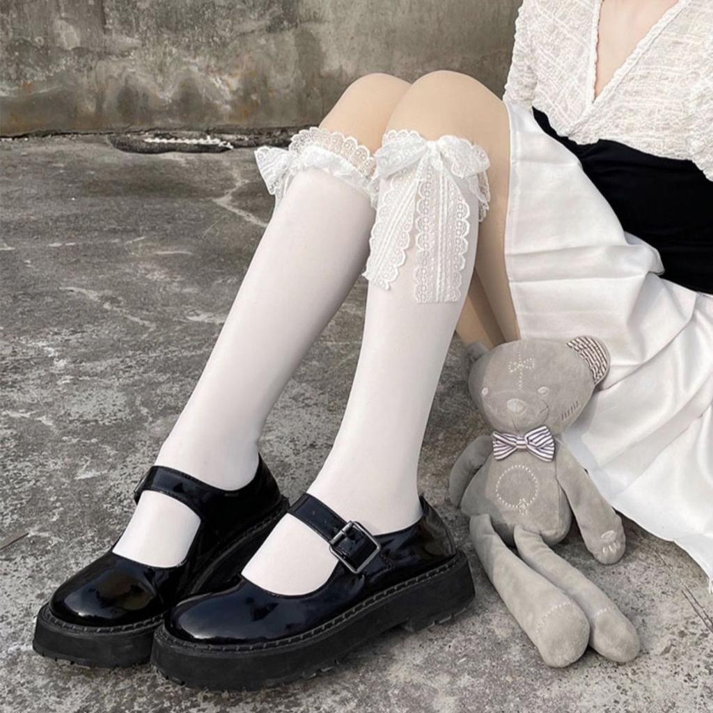 Cute Japanese Style JK Lace Calf Socks for Women | Bowknot Knee High Lolita Socks