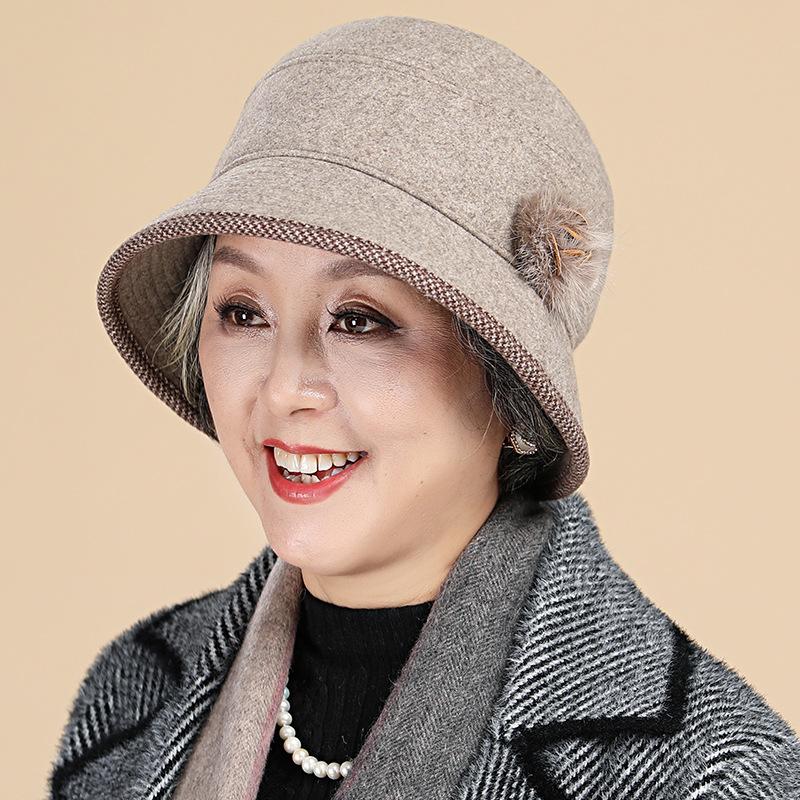 Hat winter new casual street fashion retro middle and old ladies basin hat, trendy versatile wool hat