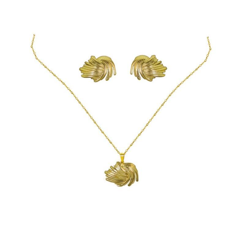 European and American Exquisite Irregular Luxury Creative Polygonal Geometric Leaf Texture Flower Love Earrings Necklace Set