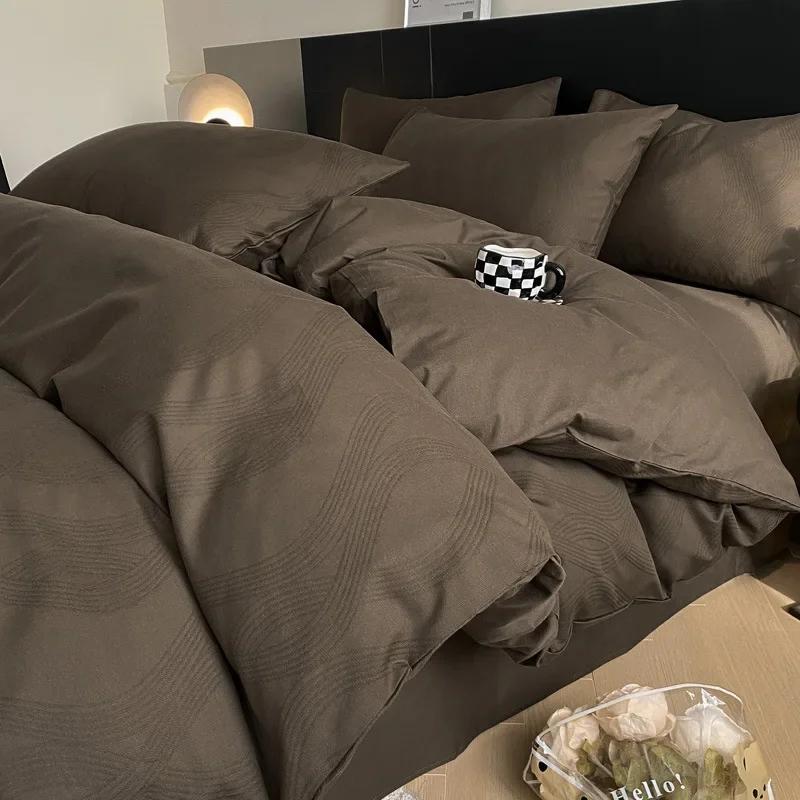 Light Luxury Soft Thick 100% Cotton Flat Sheet Sets Satin Jacquard Silky Bedding Set for Seasons Single Double Bed Comfort Set