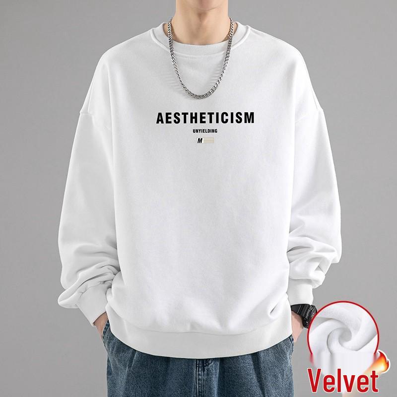 

Trendy Hong Kong-Style Men s Retro Heavyweight Crewneck Fleece Hoodie - Autumn/Winter Loose Fit 5XL (190-210 lbs)