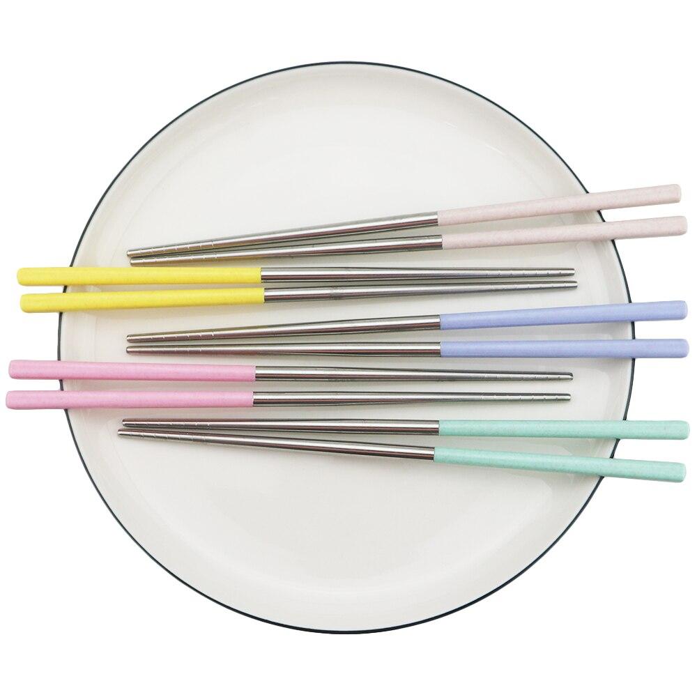 5Pairs Non-slip Head Chopsticks Reusable Stainless Steel Food Chopsticks Family Tableware Set Eco-Friendly Tableware Dinnerware Set
