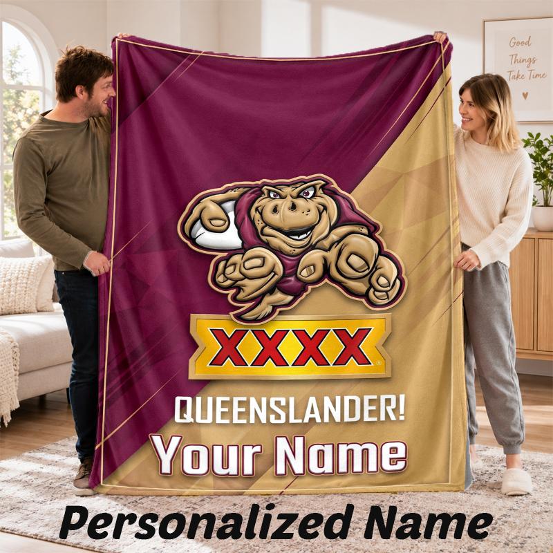 Queensland Maroons Personalized Flannel Blanket Custom Name Text Soft Throw Blanket Home Decor
