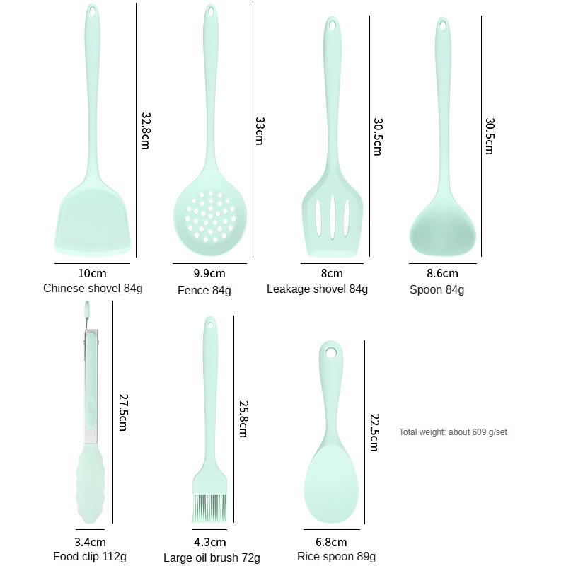1/7pc Silicone Kitchen Utensil Set Non-Stick Spatula, Soup Ladle, Slotted Turner & 4 Tools | 450 ° F Heat-Resistant, Dishwashe S