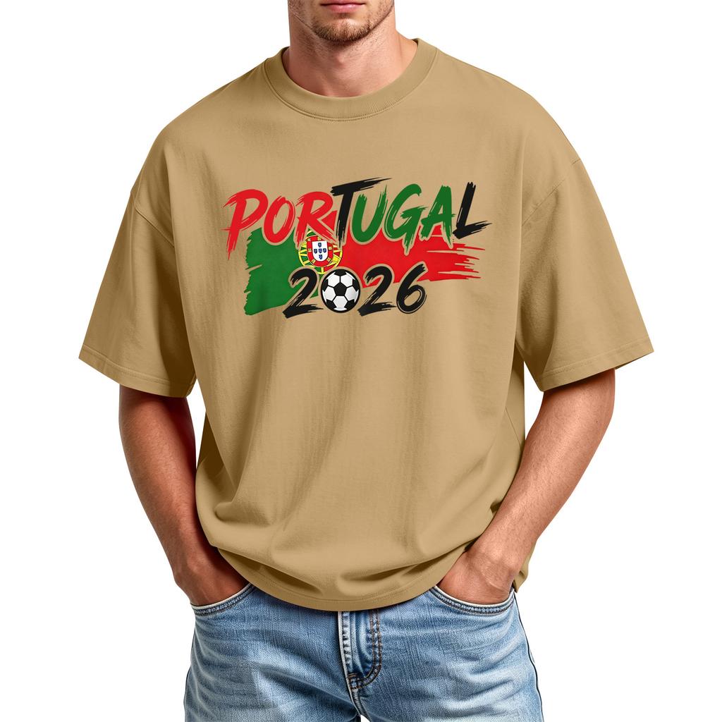 Men's Casual Crew Neck T Shirt Short Sleeve Sport Top with Printed Portugal 2026 Football Design Lightweight Comfortable Fit