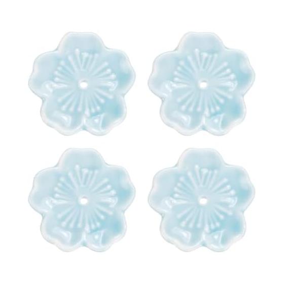 uxcell 4pcs Cherry Blossom Ceramic Incense Holder, 4.6x4.6x0.9cm Ceramic Incense Burner, Chopstick Rest for Home Office Decoration, Aromatherapy,
