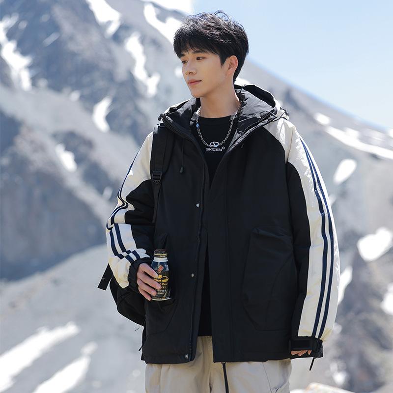 

Men s down jacket winter new thickened hooded loose casual white duck down jacket outdoor trendy men s jacket M