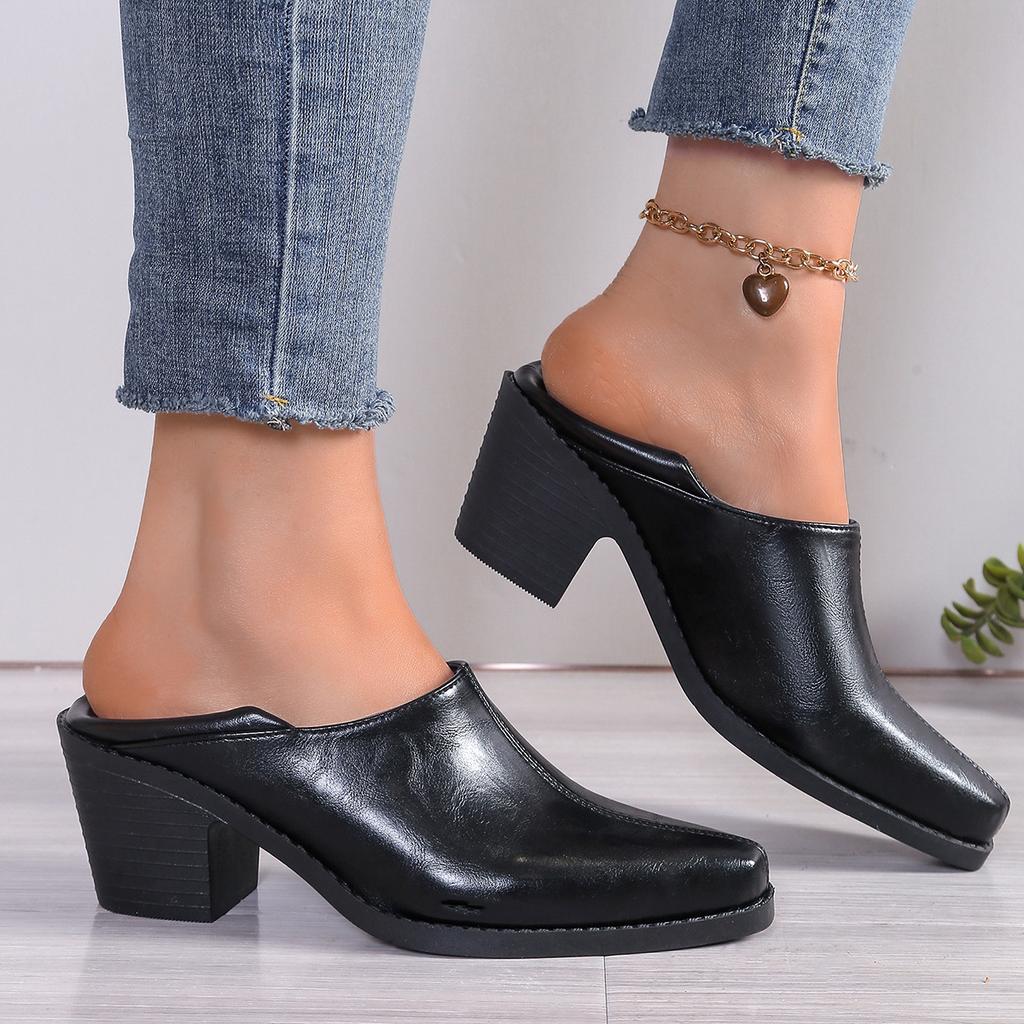 Fashion Comemore Spring Autumn Women Pumps Female Soft Leather Pointed Head high heels Outside Two Wear Half Slippers Solid Heels Women
