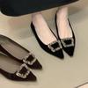 Retro Evening Wind Square Buckle Rhinestone Single Shoes Shallow Mouth Shoes French Shoes Autumn 2025 New One-pedal Temperament Women's Shoes