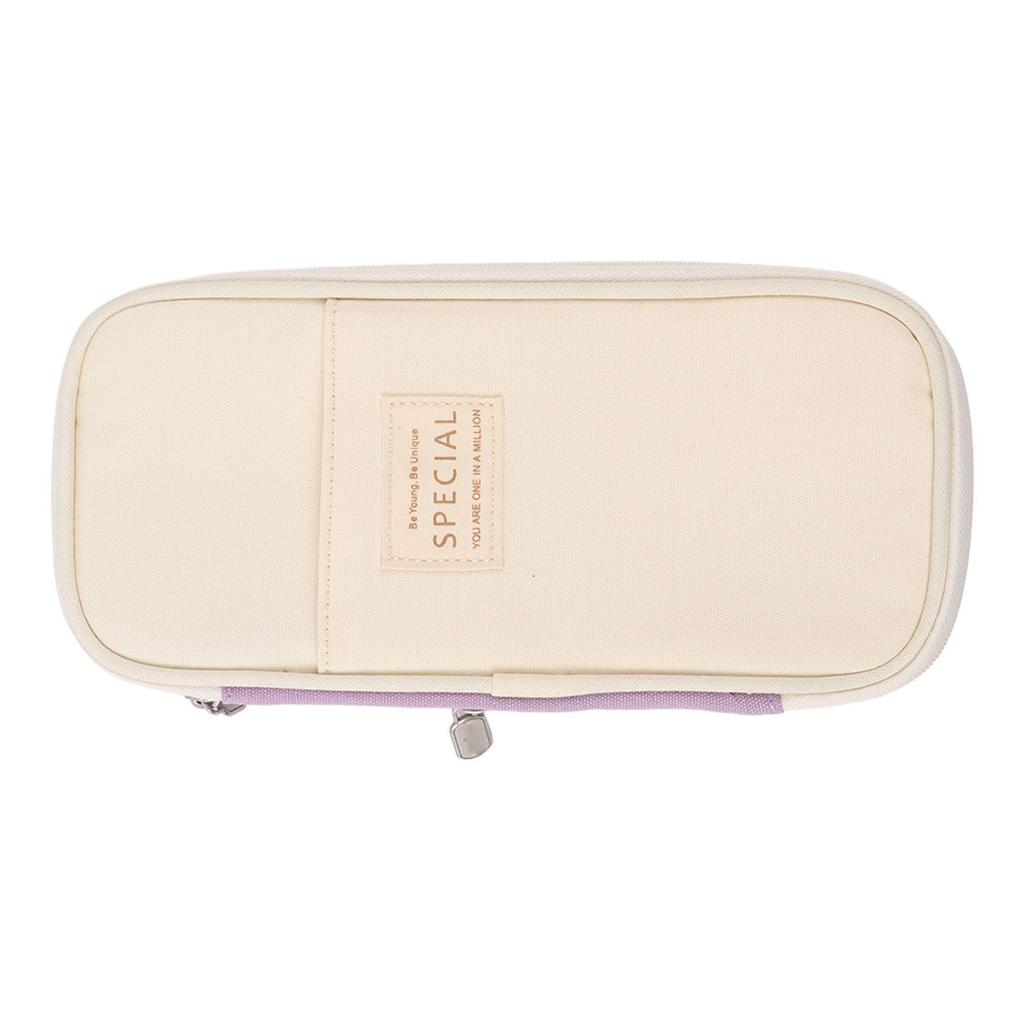 Large Pen Bag Simple Style Canvas Mesh Pockets Pen Slots Smoothing Zipper Large Pencil Case for School Office Travel