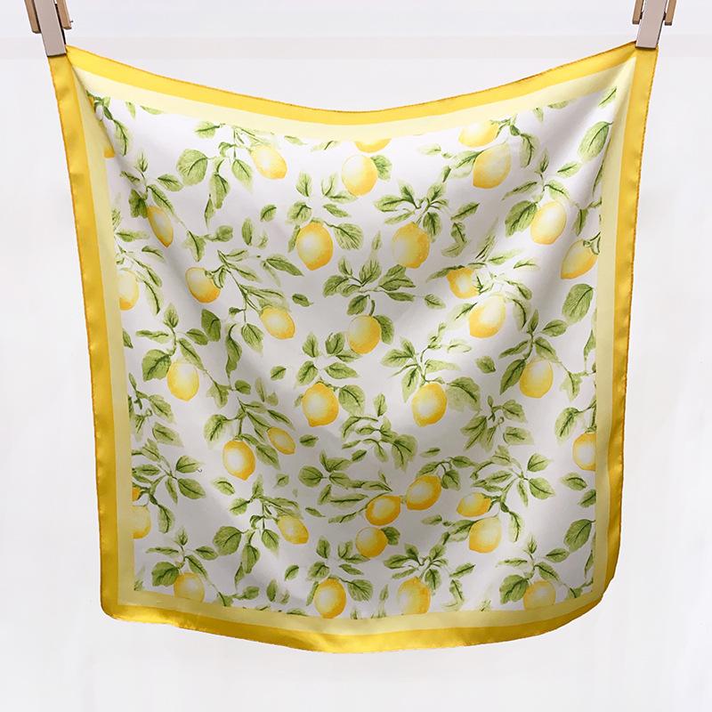 Spring and Summer Korean Edition Fashion Small Square Scarf Silk Scarf Women's Versatile Decorative Headscarf Small Scarf Lemon Printed Scarf Headband