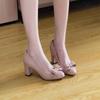 Round head thick heel high heels bow light mouth single shoes design sense spring and autumn nude