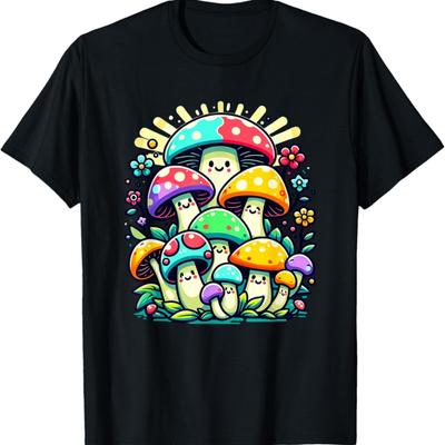 Kids Cute Whimsical Mushroom Illustration Funny Fungi Themed T-Shirt