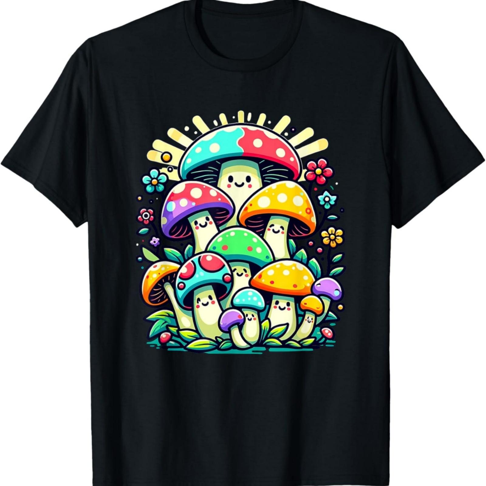 Kids Cute Whimsical Mushroom Illustration Funny Fungi Themed T-Shirt S