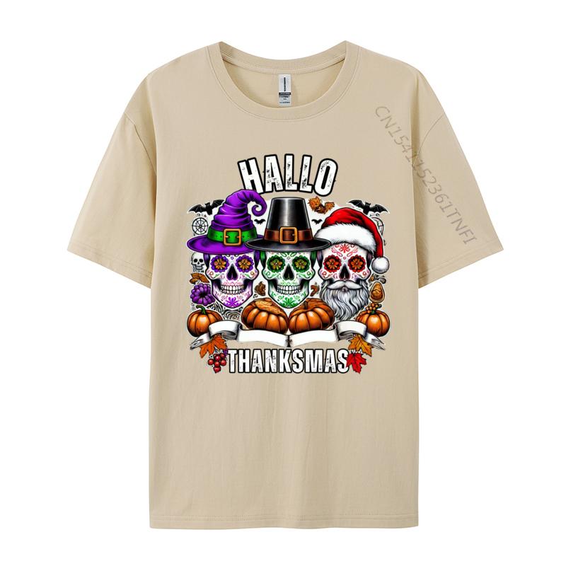 Sugar Skull Christmas Halloween Thanksgiving Hallothanksmas T-Shirts Character Men Tops T Shirt Pure Cotton Clothes