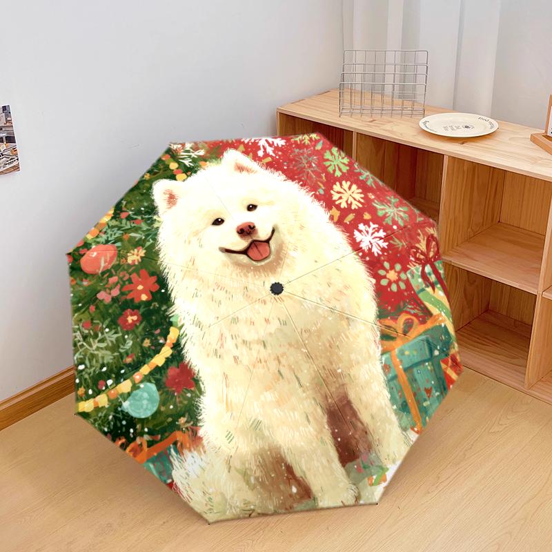 Christmas dog, automatic folding umbrella, portable and foldable design, 8 ribs, a Christmas or birthday gift.