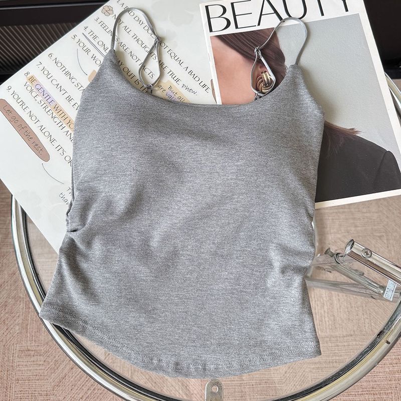 Autumn and Winter New Velvet Sling Vest Thickened Warm with Chest Pad Women's Underwear with Slim Back Top