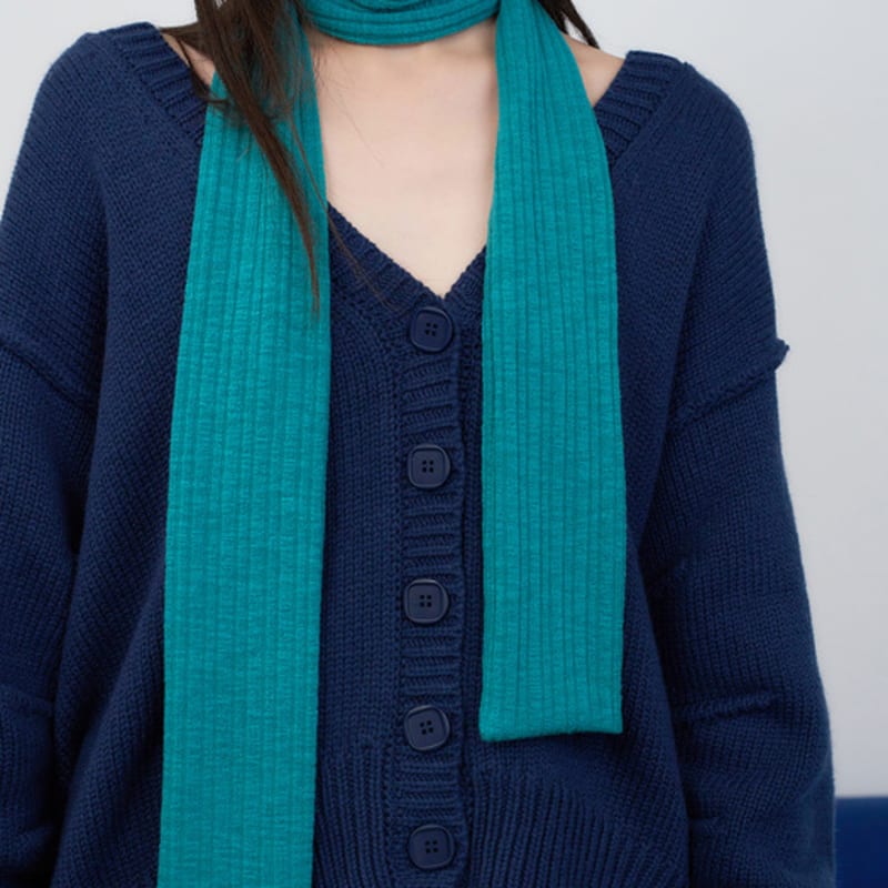 Geegee Ribbed Knit Long Scarf - Teal Blue