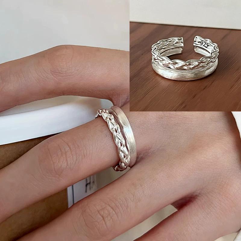 PANJBJ Real 925 Silver Retro Round Ring For 2 Rigns Women Chain Vintage Fine Jewelry Minimalist Accessories Gift