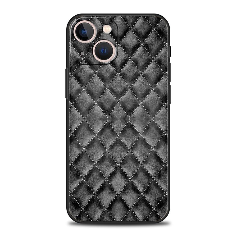 Quilted Texture Sofa Pattern Crown Phone Case For iPhone 17 16 15 Pro Max 11 12 13 14 7 8 Plus SE 2020 X XR XS Cover Soft Black