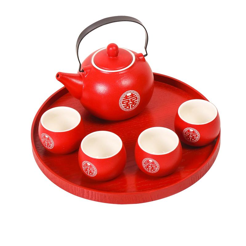 

Exquisite Ceramics Tea Pot and Cup Set Household Handmade Tea Set Chinese Wedding Tea Maker Customized High-end Teaware Supplies Six-piece Set