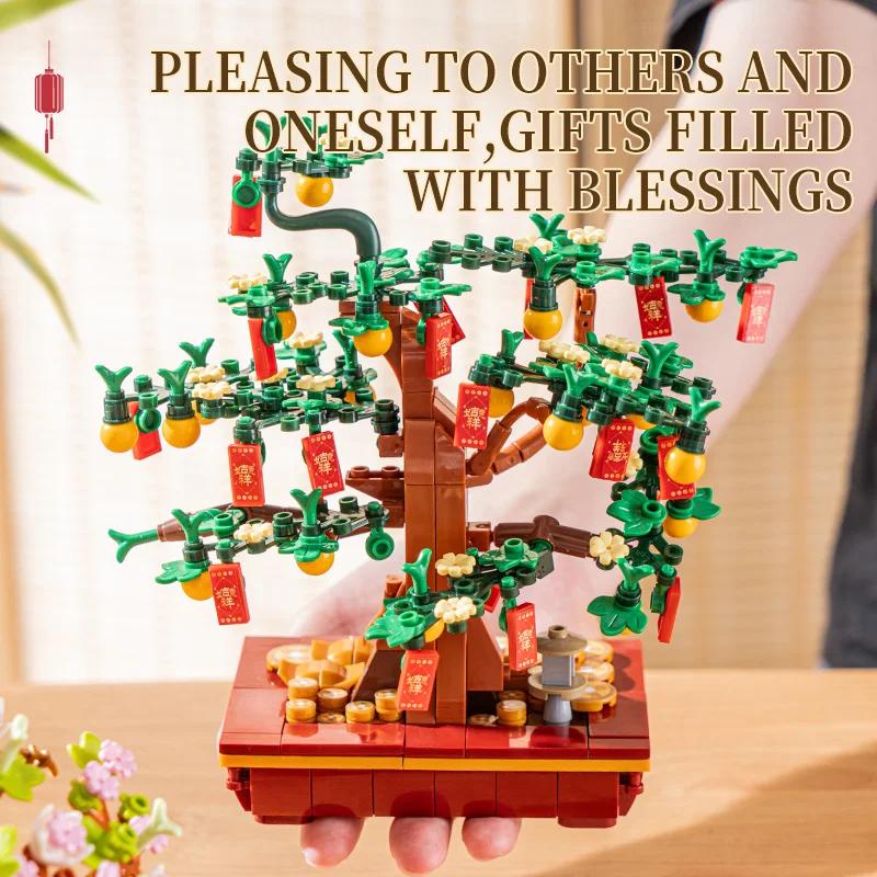 Cherry Bonsai Succulent Mini Building Blocks Set for Home Decor Halloween Thanksgiving Christmas Gift Money tree