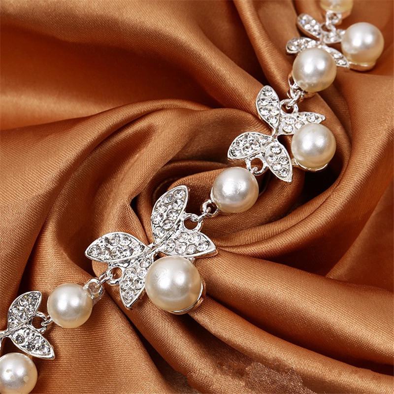 Elegant Butterfly Pearl Jewelry Set: Necklace, Earrings & Bracelet for Weddings