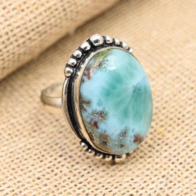 Wunderschöner handgefertigter Ringschmuck aus massivem 925er Sterlingsilber mit Larimar-Edelstein