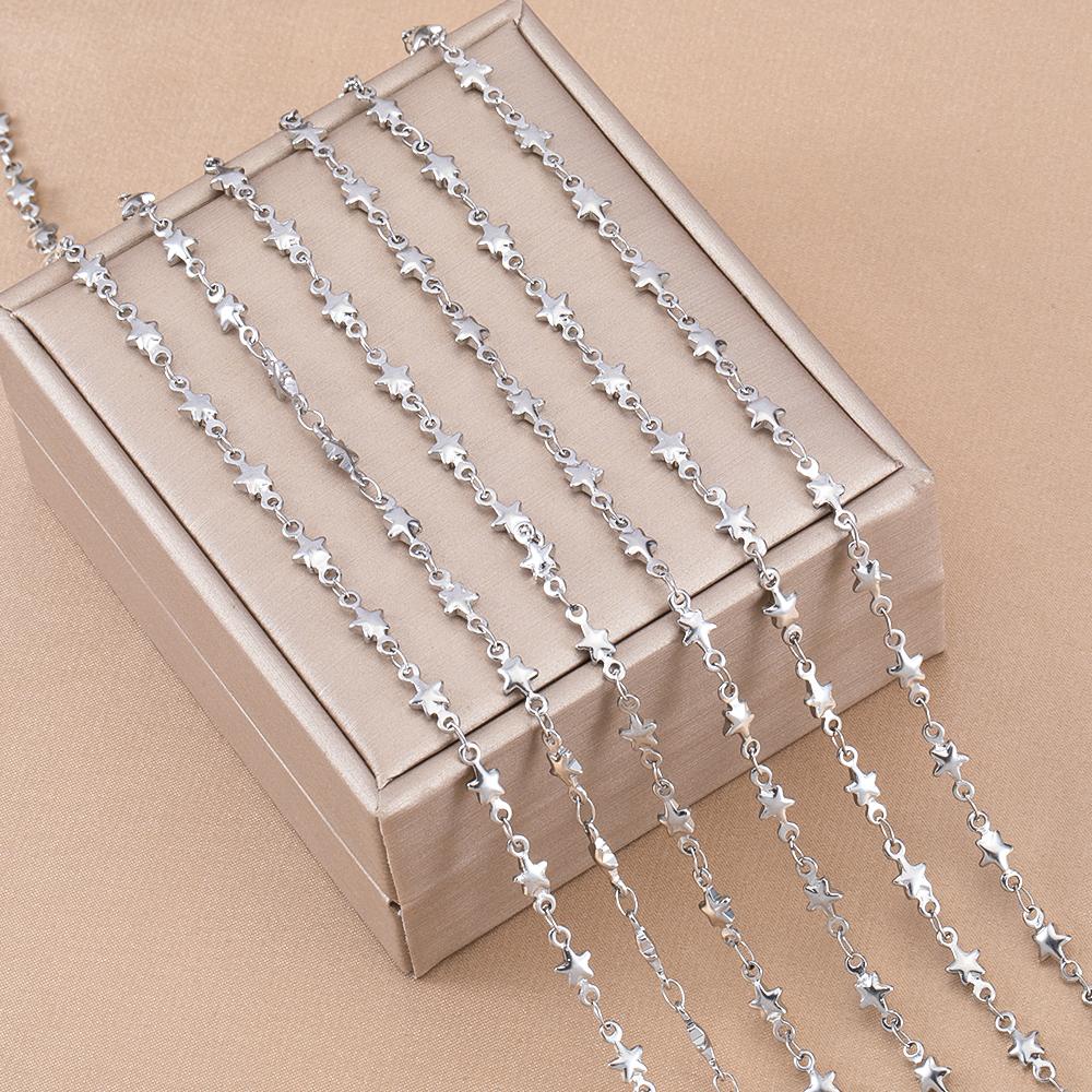 1M Trend Star Beaded Chain Stainless Steels Geometry Heart Square Leaf Cross Link Chain DIY Necklace Bracelet Jewelry Findings
