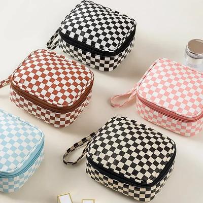 New Square Checkerboard Print Clutch Bag Mini Cosmetic Makeup Pouch Women Cute Toiletry Lipstick Sanitary Napkin Pads Organizer