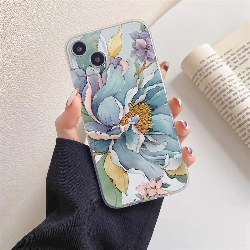Vintage Flower Clear Phone Case For iPhone 12 11 13 Pro Max Mini 14 Pro Max Plus 7 8 Plus SE2 X XR XS Butterfly Plant Back Cover