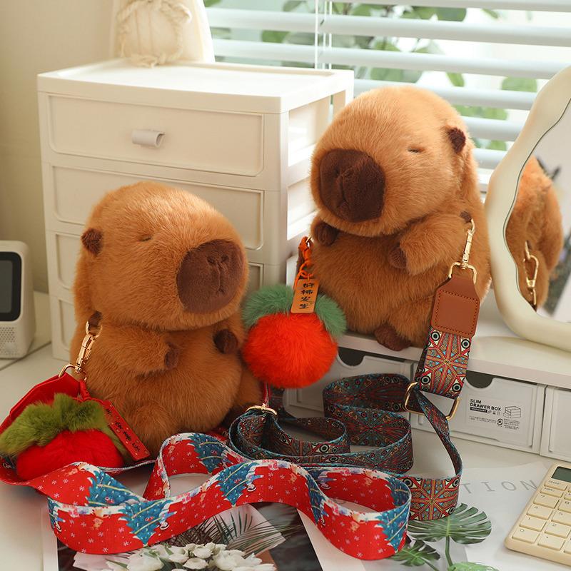 Cute Fluffy Plush Capybara Shoulder Bag Stuffed Poop Persimmon  Capibaras Animals Crossbody Bags Gift For Girl School Present