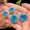 Jewelry Copper Bottom Gold-Plated Rose Cut Sea Blue Temperament Light Luxury Suit Women 16-10Mm