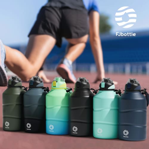 FJbottle 1.9 Liter Vacuum Insulated 2-Way Water Bottle with Straw, One-Touch Direct Drinking, Sports Jug (with Strap), 1.9L (1900ml), Sports Bottle, S