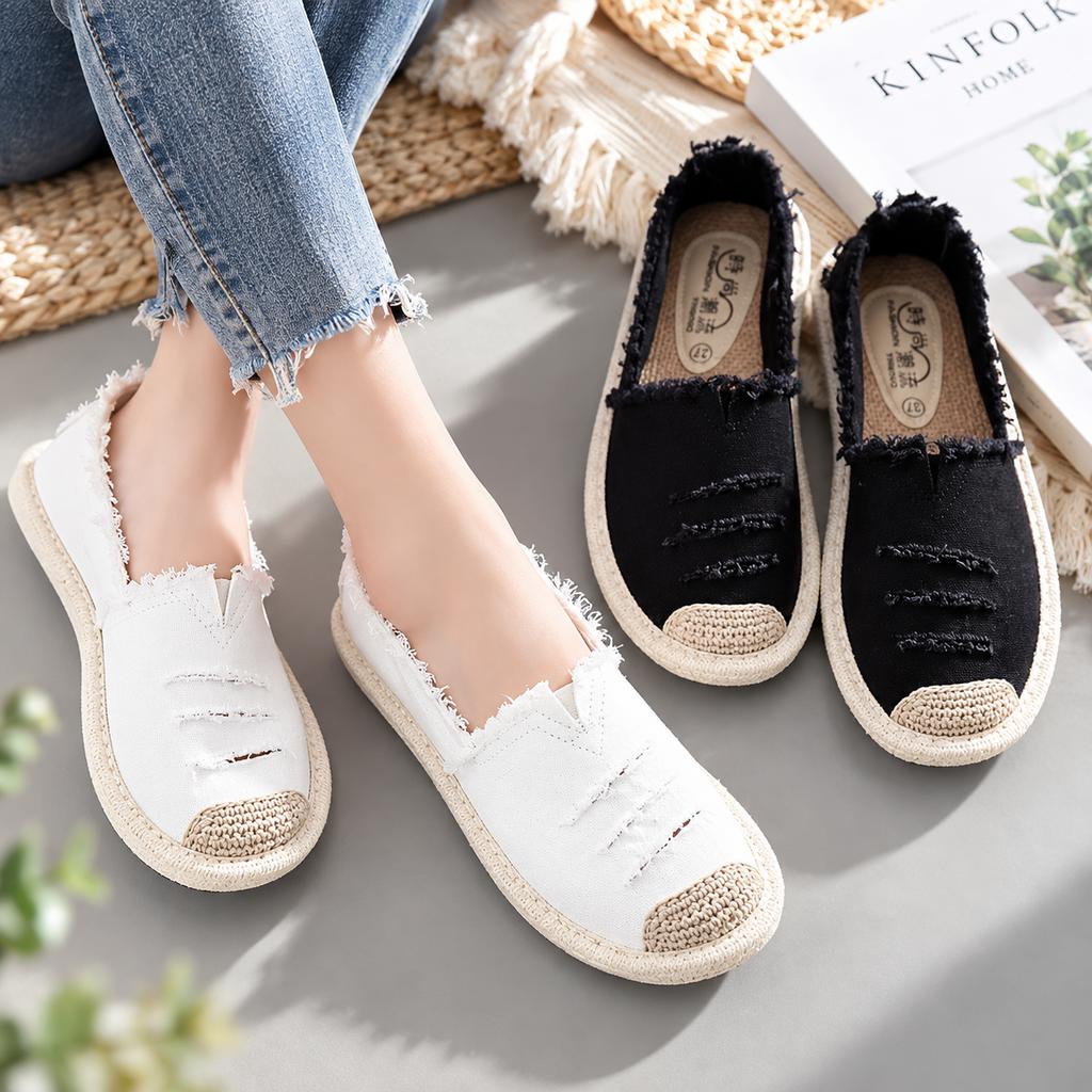 Women'S Espadrilles Fisherman Shoes Summer Breathable Slip-On Canvas Flat Soft Sole