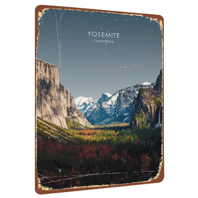 Yosemite National Park Mountain Landscape Custom Metal Tin Sign California Nature Scenery Wall Art Decor 20x30cm（7.8x11.8inch）