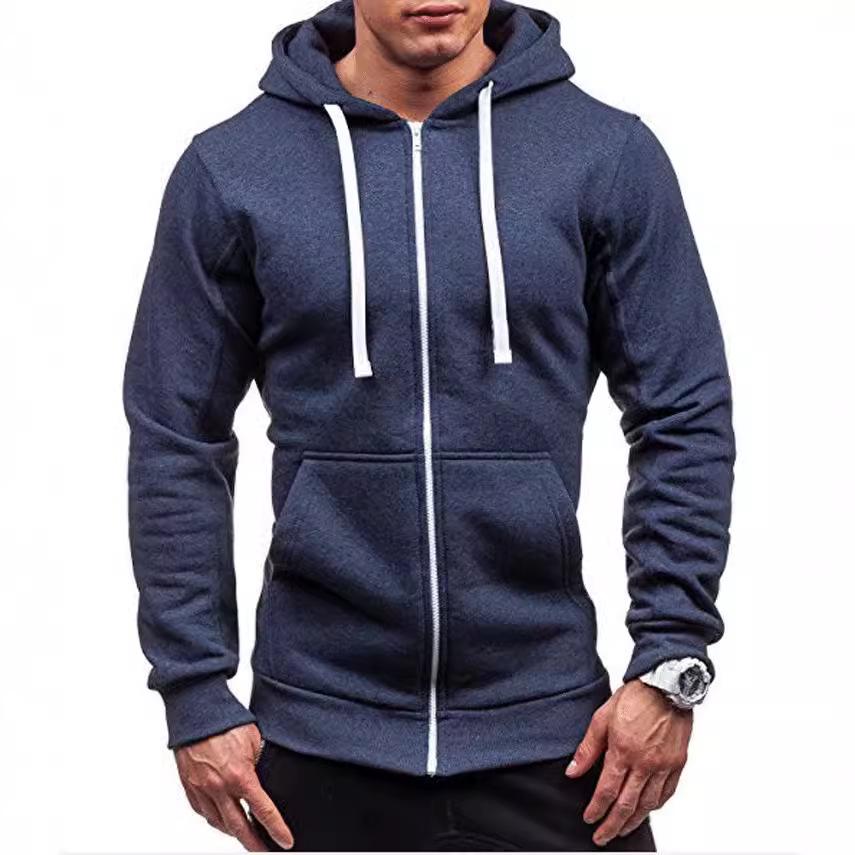 Men's 2024 Fashion Trend Casual Zip-Up Hoodie Jacket - Solid Color Cardigan Sweatshirt